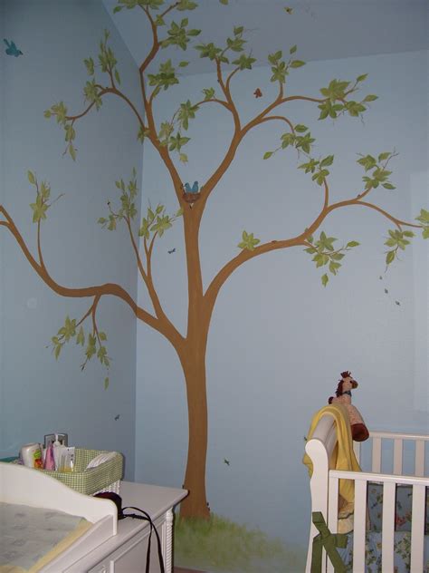 Hand painted tree on nursery wall. | Wall murals painted, Mural, Granite colors