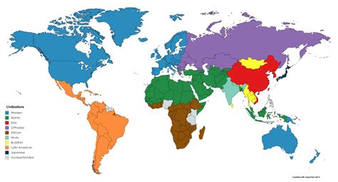 Different civilizations defined by Samuel Huntington in his 1996 book "The Clash of ...