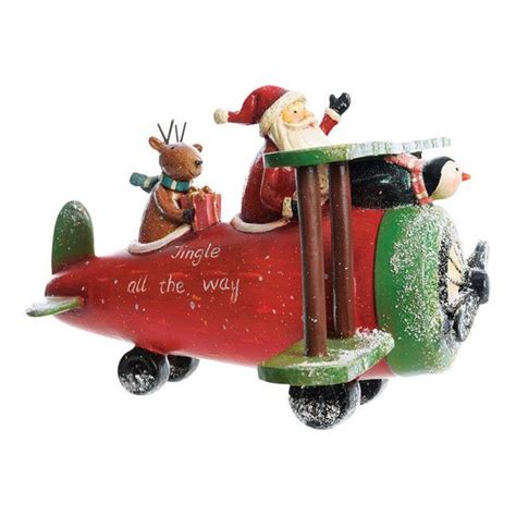 Decoris 9708686 Santa in Airplane Christmas Decoration, Red - Resin ...