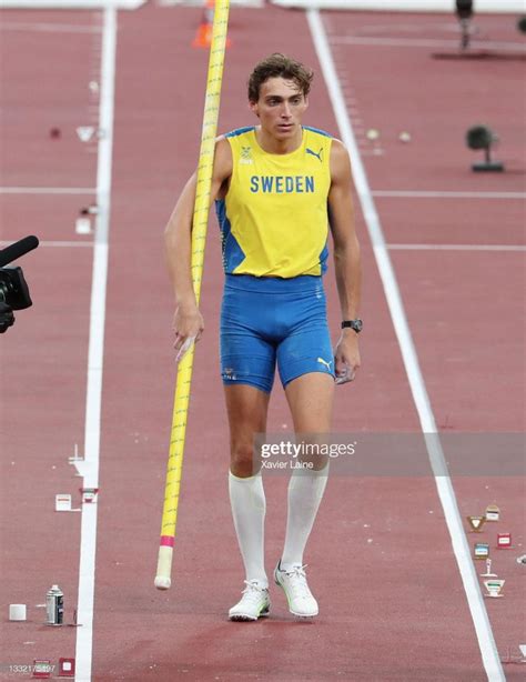 Armand Duplantis of Team Sweden reacts during the pole vault final at ...