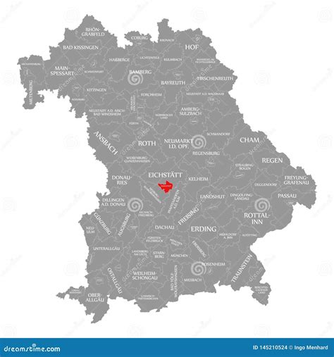 Ingolstadt City County Red Highlighted in Map of Bavaria Germany Stock ...