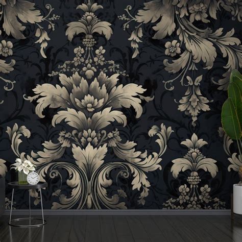 Gothic Damask Peel and Stick Wallpaper, Dark Victorian Removable ...