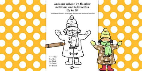 Autumn Color by Number Addition and Subtraction Up to 10 - 10