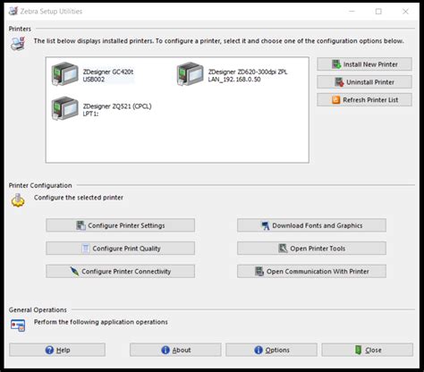 Printers - Zebra setup utilities