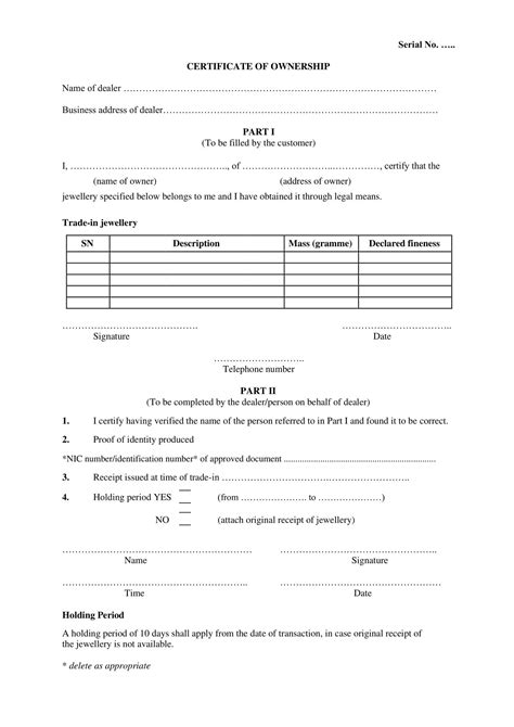 Free Printable Certificate Of Ownership Letter Templates [Word, PDF]