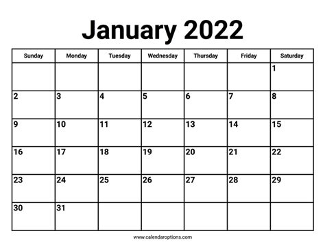 January 2022 Calendars – Calendar Options