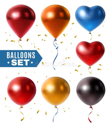 Glossy Balloons and Golden Confetti Set Stock Vector - Illustration of ...