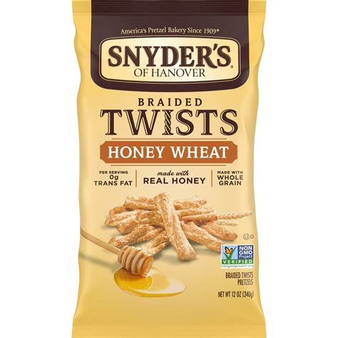 Snyder's of Hanover Pretzels, Braided Pretzel Twists Honey Wheat, 12 oz ...