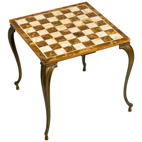 Italian Marble and Brass Chess Table at 1stDibs