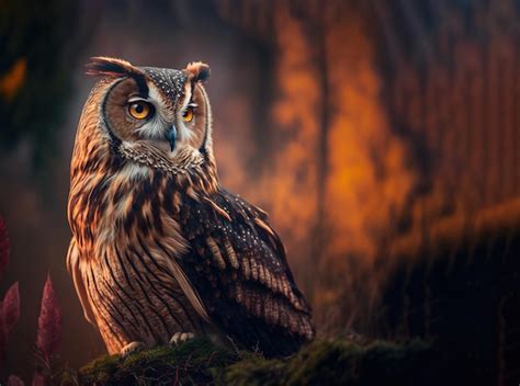 Premium Photo | A close-up of a beautiful owl portrait with a blurred ...