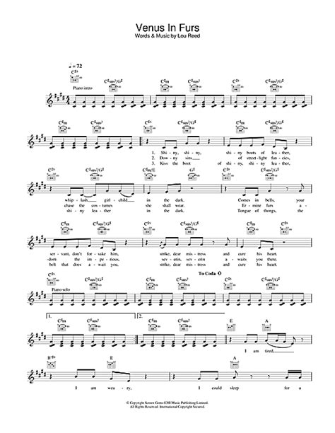 The Velvet Underground "Venus In Furs" Sheet Music Notes | Download ...