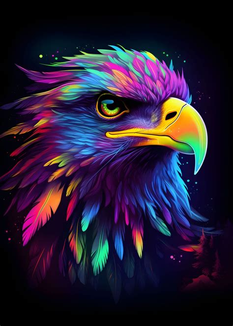 'Neon Eagle' Poster, picture, metal print, paint by Makadur | Displate