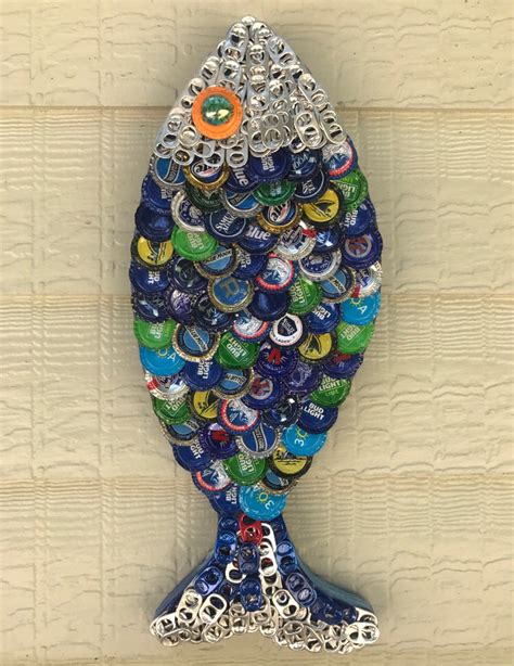 Bottle Cap Art Hanging Ecelectic Fish - Etsy