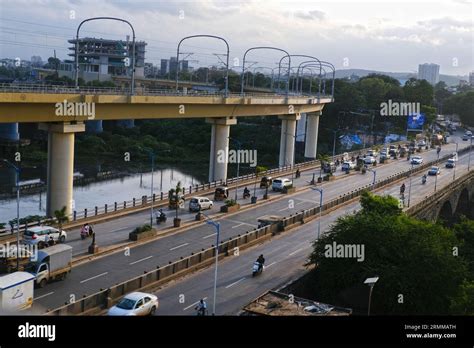 10th August 2023, Pune, Maharashtra, India - Traffic is moving on the Pune city road with a ...