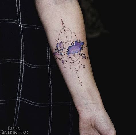 Watercolor world map tattoo by diana severinenko - Tattoogrid.net