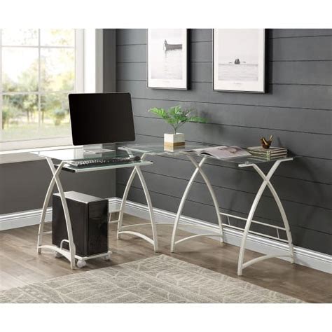 Glass Top L Shaped Corner Gaming Desk with Computer Keyboard Tray, 51 Inch, White - Walmart.com