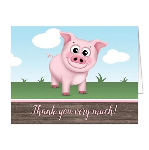 Happy Pink Pig on the Farm Thank You Cards