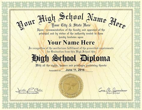 Amazon.com : High School Diploma Custom Printed with Your Info - Premium Quality - 8.5 by 11 ...