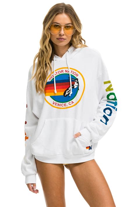 AVIATOR NATION RELAXED PULLOVER HOODIE - WHITE - Aviator Nation