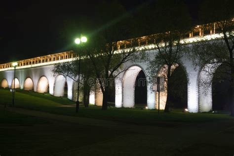 White Stone Bridge in the Park at Night Stock Photo - Image of ...