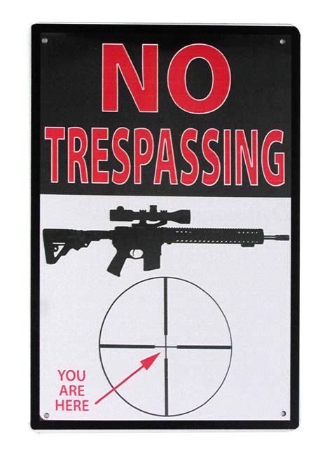 No trespassing gun tin metal sign 0375a - Shopmetalsign.com - Metal tin signs and plaques