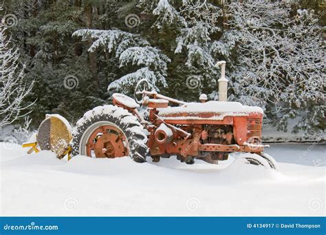 Snow Covered Rustic Farm Tractor Royalty Free Stock Photography - Image ...