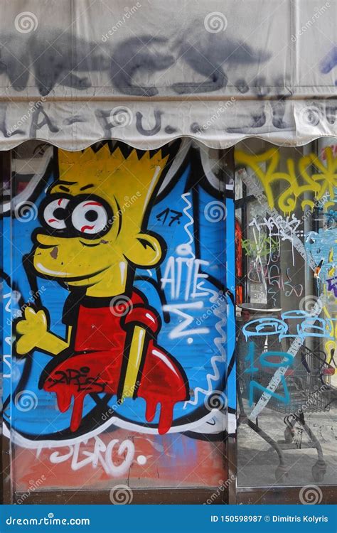 Bart Simpson Graffiti Abandoned Storefront Editorial Photography - Image of comics, bart: 150598987