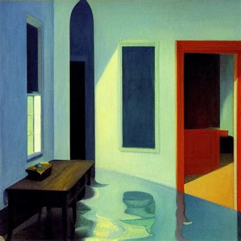 painting of a flooded house interior, by Edward Hopper | Stable Diffusion