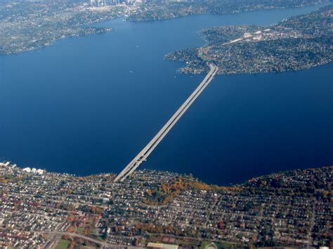 Aerial view of the Interstate 90 floating bridge in Mercer Island, Washington image - Free stock ...