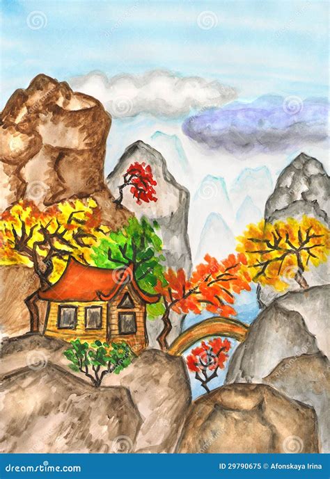 House in China, painting stock illustration. Illustration of ...