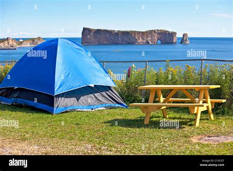 Camping with a view of Perce Rock, Gaspe, Quebec, Canada Stock Photo - Alamy