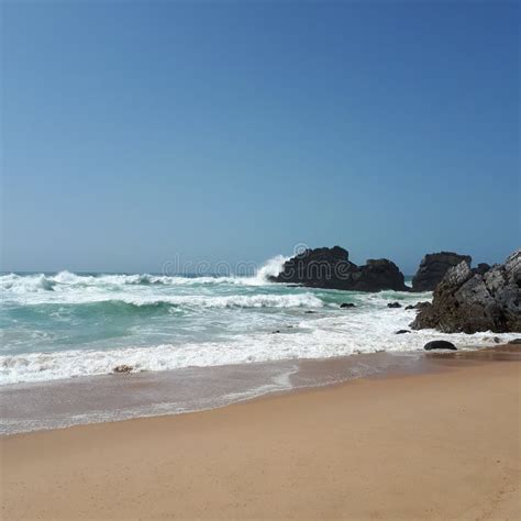 Adraga Beach, Praia Da Adraga, Portugal, Rough Sea Stock Photo - Image ...