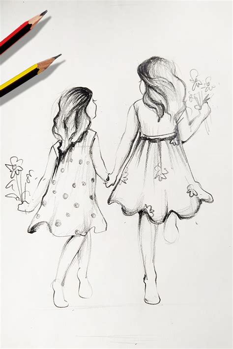 How to Draw Best friends Walking Together | Two Sisters Walking ...