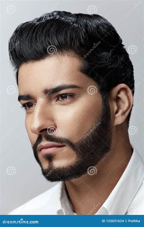 Handsome Man with Hair Style, Beard and Beauty Face Portrait Stock ...