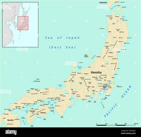 Vector map of the Japanese main island of Honshu Stock Photo - Alamy