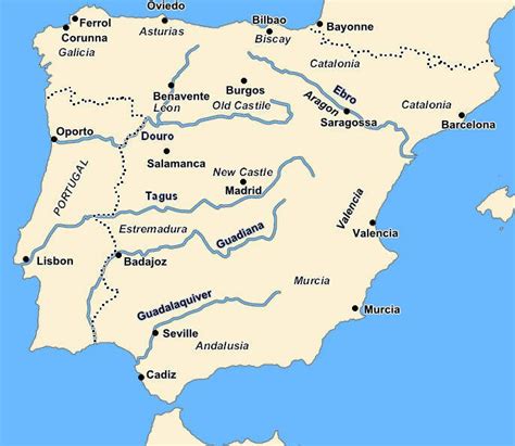 Map Spain rivers with cities | Historia de españa, Ebro, Cádiz