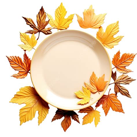 Top View Of Plates For Thanksgiving Dinner With Autumn Leaves, Flat Lay, Table Flatlay, Top View ...