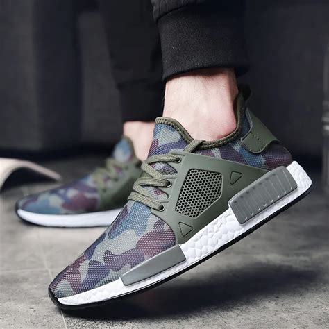 Army Green Camo Printed Sports Shoes For Men Slip On Outdoor Running ...