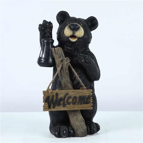 Luxen Home 19.5 in. Bear Garden Statue with Welcome Sign and Solar ...