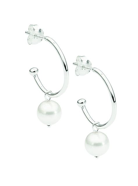 Drop Hoop Silver Earrings with Pearl — Jewellery Co. Australia