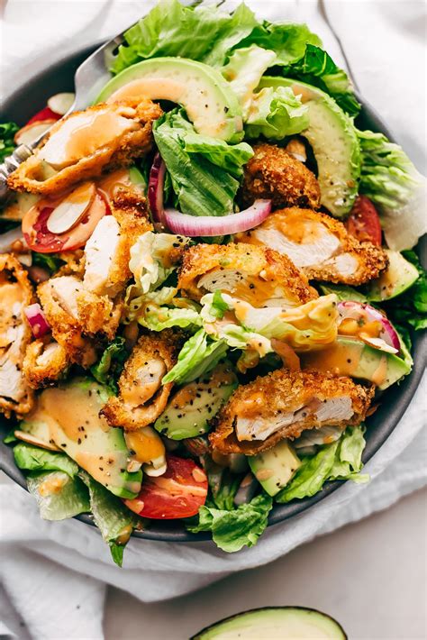 Crispy Chicken Salad with Sriracha BBQ Dressing Recipe - Little Spice ...