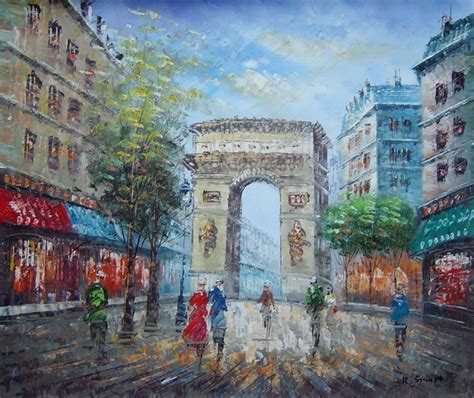 Twilight At Arc de Triomphe of Paris Oil Painting Cityscape France ...