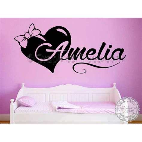 Girls Personalised Bedroom Nursery Wall Sticker Decor Decal with Bow Heart