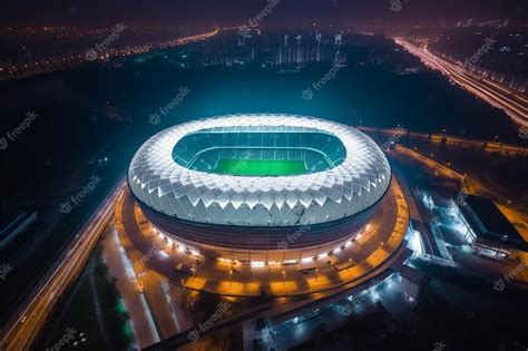 Premium Photo | A view of a stadium at night with lights on