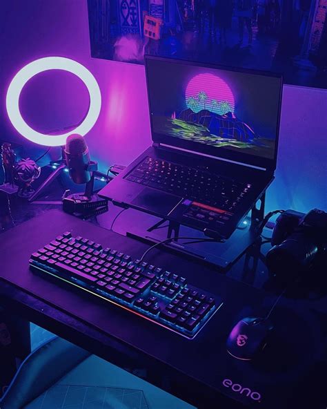 gaming laptop setup desk aesthetic in 2022 | Gaming laptop setup, Purple desk, Desk setup