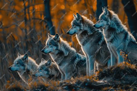 Premium Photo | Gray wolf pack in forest wolf gray wolf wolf