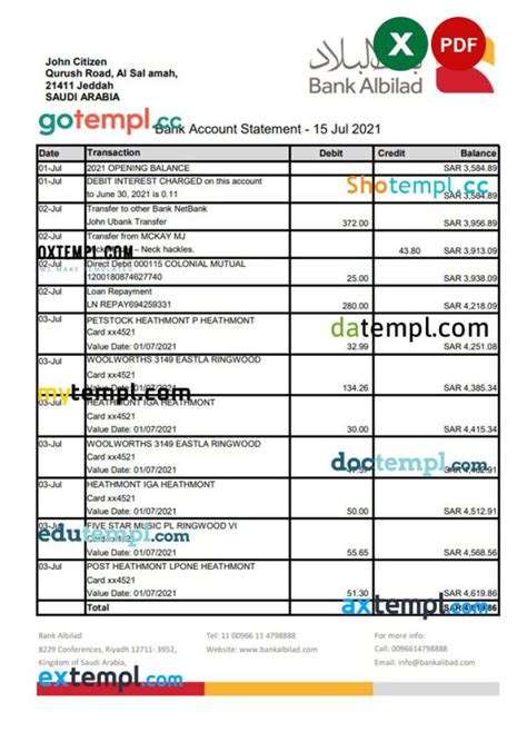 Saudi Arabia Bank Albilad banking statement easy to fill template in ...