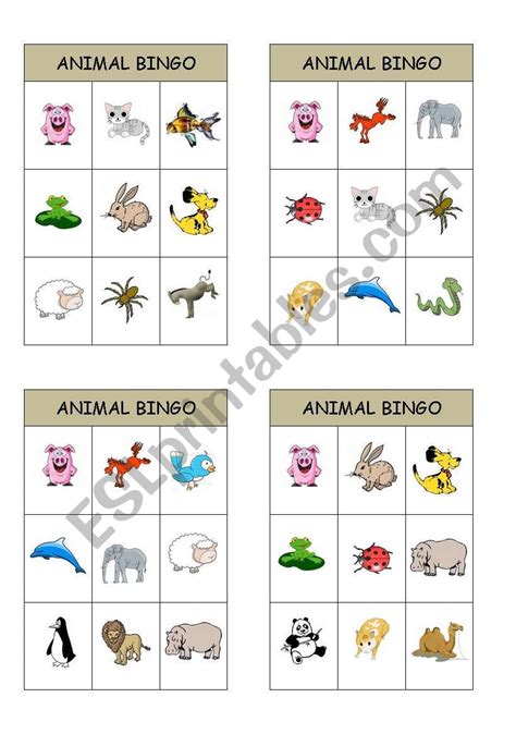 English worksheets: animal bingo cards