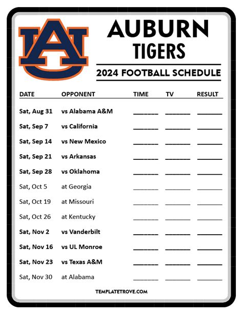 Printable 2024 Auburn Tigers Football Schedule