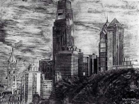 "Drawing of the Philadelphia skyline" by MadVonD | Redbubble